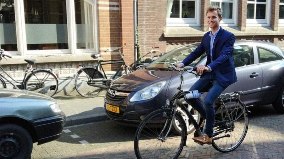 A man riding the smart bike 