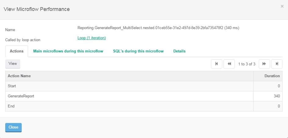 View Microflow Performance Called by Loop Action