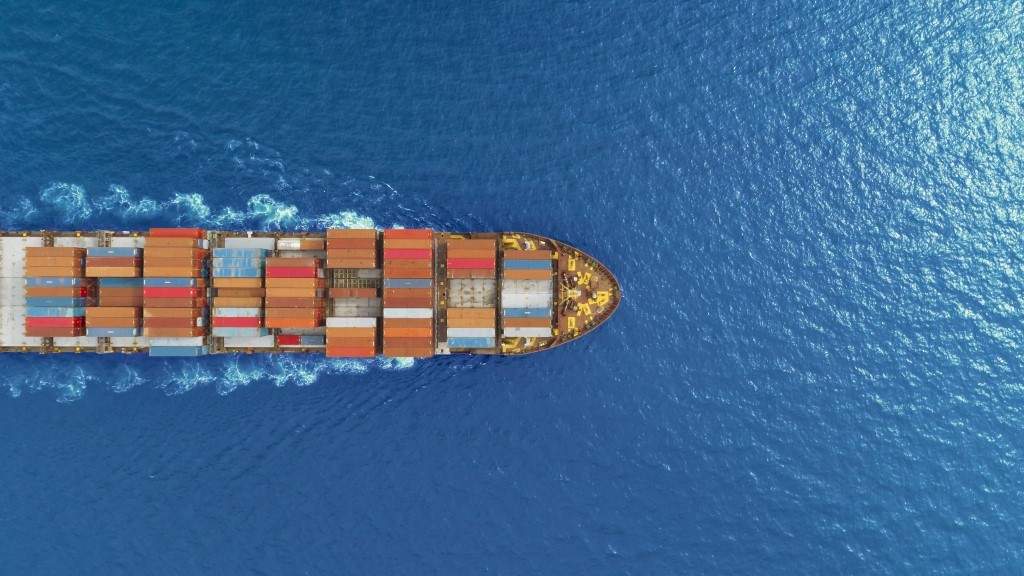 Aerial view of container ship